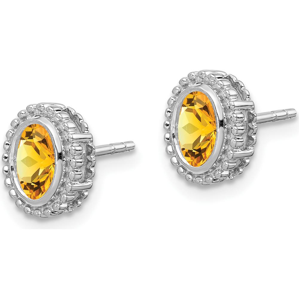 14K White Gold Oval Citrine Post Earrings - 0.48 Carat Total Gem Weight by Monteluci Fine Jewelry