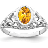 14K White Gold Oval Citrine Ring with Faceted Cut - 0.80 Carat Total Gemstone Weight by Monteluci Fine Jewelry