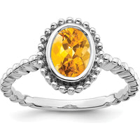 14K White Gold Oval Citrine Ring with Milgrain Detail - 1.095 Carat Total Citrine Weight by 0