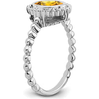 14K White Gold Oval Citrine Ring with Milgrain Detail - 1.095 Carat Total Citrine Weight by 0