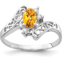 14K White Gold Oval Citrine Ring with Round Diamonds - 0.40 Carat Citrine, 0.02 Carat Total Diamond Weight by Monteluci Fine Jewelry