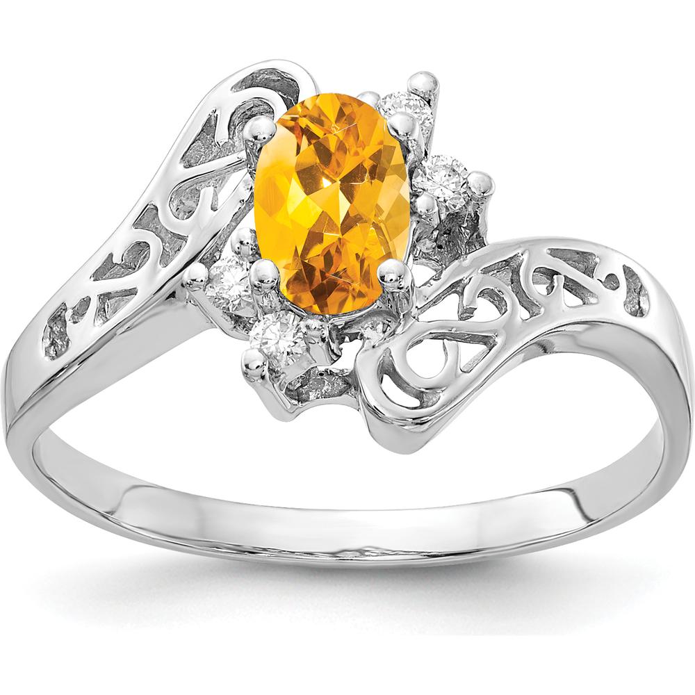14K White Gold Oval Citrine Ring with Round Diamonds - 0.40 Carat Citrine, 0.02 Carat Total Diamond Weight by Monteluci Fine Jewelry