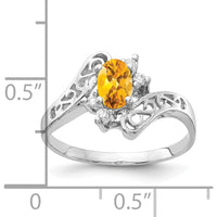 14K White Gold Oval Citrine Ring with Round Diamonds - 0.40 Carat Citrine, 0.02 Carat Total Diamond Weight by Monteluci Fine Jewelry