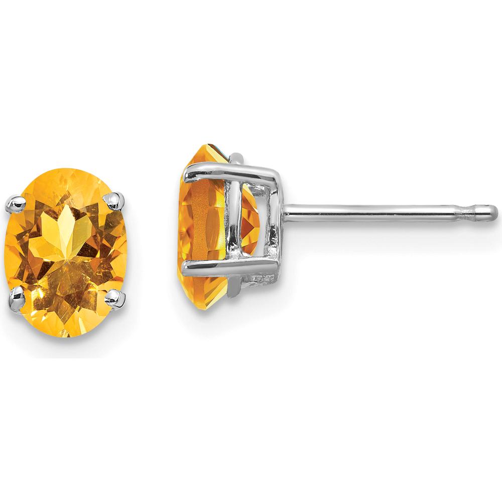 14K White Gold Oval Citrine Stud Earrings - 0.80 Carat Total Gemstone Weight by Monteluci Fine Jewelry