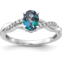 14K White Gold Oval Created Alexandrite and Diamond Ring with Round Diamonds - 0.006 Carat Total Diamond Weight by 0