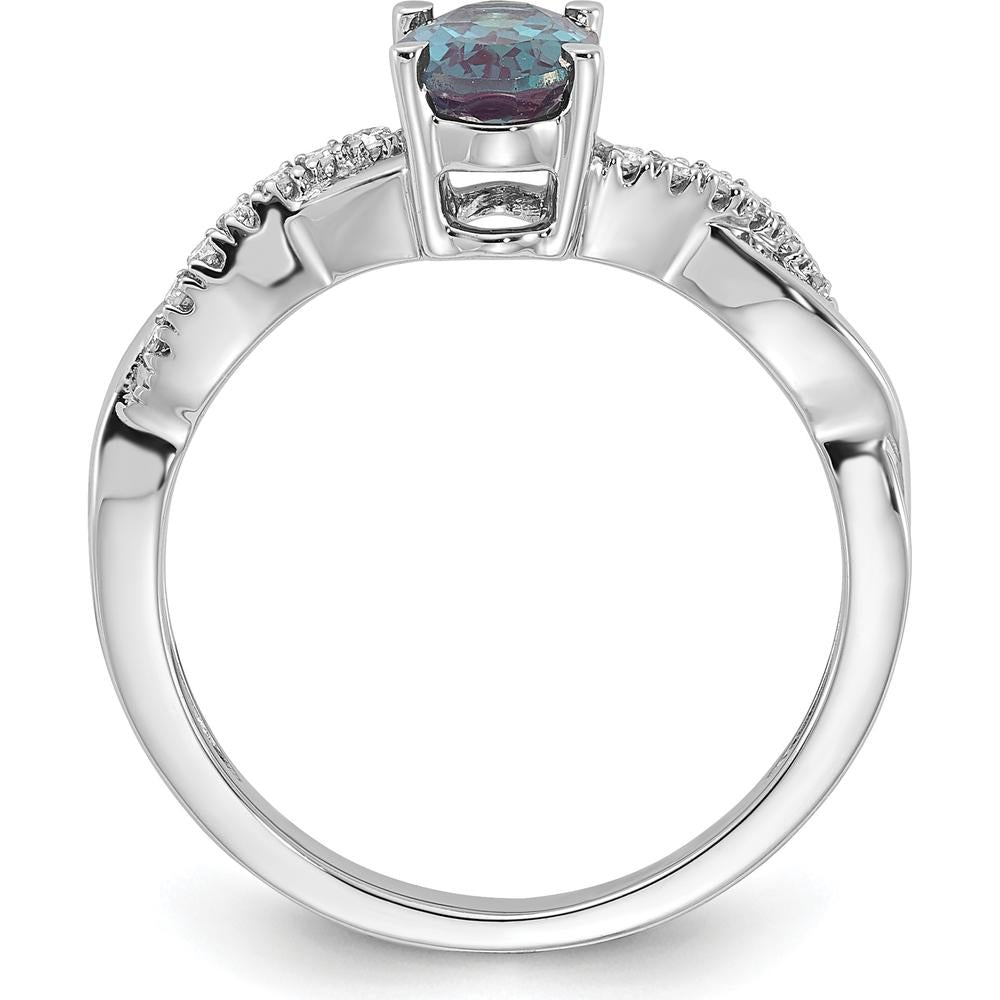 14K White Gold Oval Created Alexandrite and Diamond Ring with Round Diamonds - 0.006 Carat Total Diamond Weight by 0