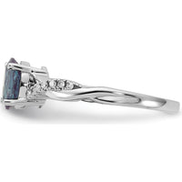 14K White Gold Oval Created Alexandrite and Diamond Ring with Round Diamonds - 0.006 Carat Total Diamond Weight by 0