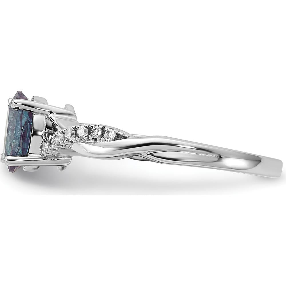 14K White Gold Oval Created Alexandrite and Diamond Ring with Round Diamonds - 0.006 Carat Total Diamond Weight by 0