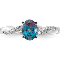 14K White Gold Oval Created Alexandrite and Diamond Ring with Round Diamonds - 0.006 Carat Total Diamond Weight by 0
