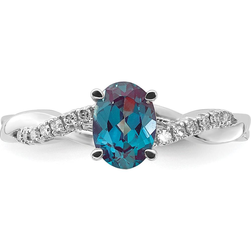 14K White Gold Oval Created Alexandrite and Diamond Ring with Round Diamonds - 0.006 Carat Total Diamond Weight by 0