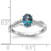 14K White Gold Oval Created Alexandrite and Diamond Ring with Round Diamonds - 0.006 Carat Total Diamond Weight by 0