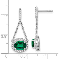 14K White Gold Oval Created Emerald and Diamond Dangle Earrings - 1.26 Carat Created Emerald and 0.006 Carat Diamond Weight Total by Monteluci Fine Jewelry