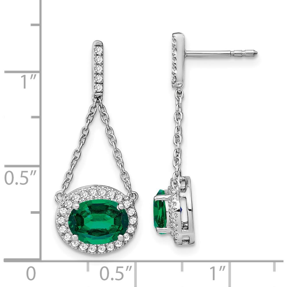 14K White Gold Oval Created Emerald and Diamond Dangle Earrings - 1.26 Carat Created Emerald and 0.006 Carat Diamond Weight Total by Monteluci Fine Jewelry