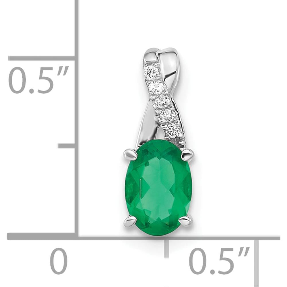 14K White Gold Oval Created Emerald and Diamond Pendant - 0.725 Carat Emerald & 0.006 Carat Diamond by Oro Pregiato
