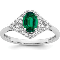 14K White Gold Oval Created Emerald and Diamond Ring - 0.87 Carat Total Emerald Weight by 0