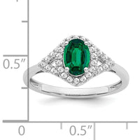 14K White Gold Oval Created Emerald and Diamond Ring - 0.87 Carat Total Emerald Weight by 0