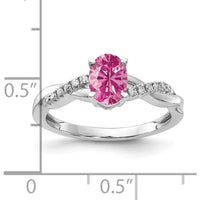 14K White Gold Oval Created Pink Sapphire and Diamond Ring with 14 Round Diamonds - 0.006 Carat Total Diamond Weight by 0
