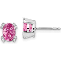14K White Gold Oval Created Pink Sapphire and Diamond Stud Earrings - 0.6425 Carat Total Pink Sapphire Weight by Monteluci Fine Jewelry