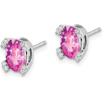 14K White Gold Oval Created Pink Sapphire and Diamond Stud Earrings - 0.6425 Carat Total Pink Sapphire Weight by Monteluci Fine Jewelry