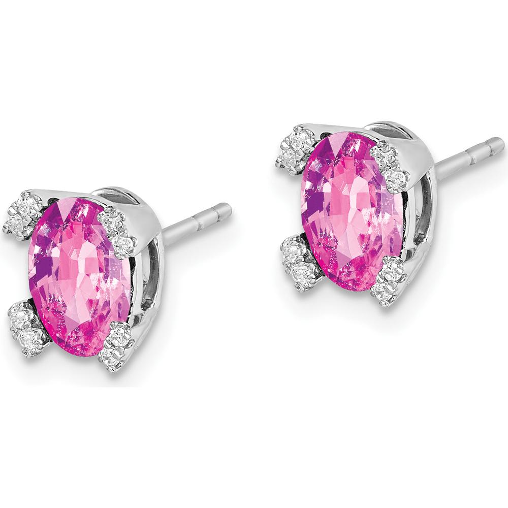 14K White Gold Oval Created Pink Sapphire and Diamond Stud Earrings - 0.6425 Carat Total Pink Sapphire Weight by Monteluci Fine Jewelry