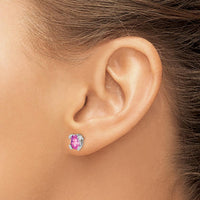 14K White Gold Oval Created Pink Sapphire and Diamond Stud Earrings - 0.6425 Carat Total Pink Sapphire Weight by Monteluci Fine Jewelry