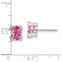 14K White Gold Oval Created Pink Sapphire and Diamond Stud Earrings - 0.6425 Carat Total Pink Sapphire Weight by Monteluci Fine Jewelry