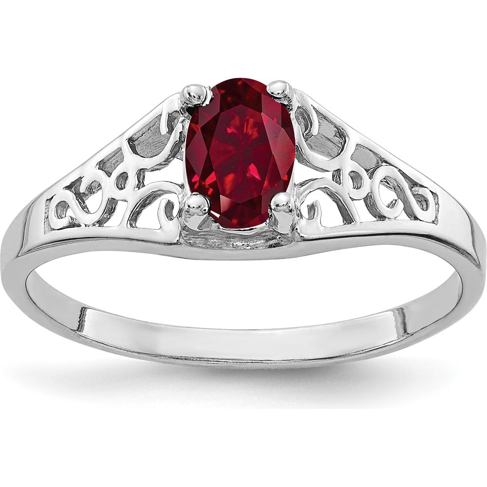 14K White Gold Oval Created Ruby Ring - 0.6 Carat Total Ruby Weight by Monteluci Fine Jewelry