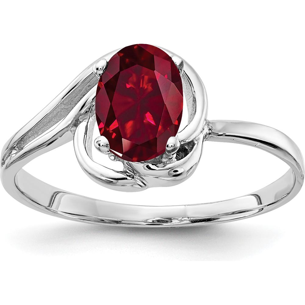 14K White Gold Oval Created Ruby Ring - 7x5mm Faceted Lab-Created Ruby by Monteluci Fine Jewelry