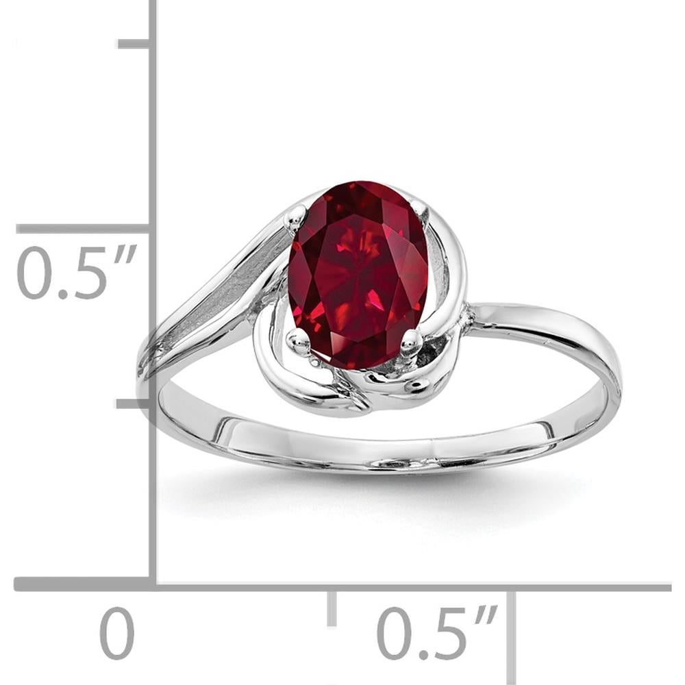 14K White Gold Oval Created Ruby Ring - 7x5mm Faceted Lab-Created Ruby by Monteluci Fine Jewelry