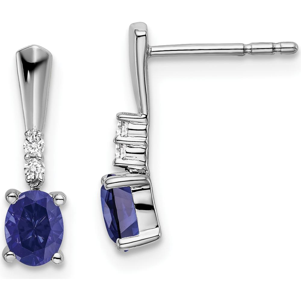 14K White Gold Oval Created Sapphire and Diamond Dangle Earrings - 0.35 Carat Total Sapphire Weight, 0.01 Carat Total Diamond Weight by Oro Pregiato
