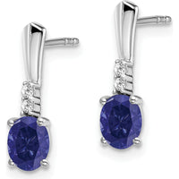 14K White Gold Oval Created Sapphire and Diamond Dangle Earrings - 0.35 Carat Total Sapphire Weight, 0.01 Carat Total Diamond Weight by Oro Pregiato