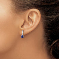 14K White Gold Oval Created Sapphire and Diamond Dangle Earrings - 0.35 Carat Total Sapphire Weight, 0.01 Carat Total Diamond Weight by Oro Pregiato