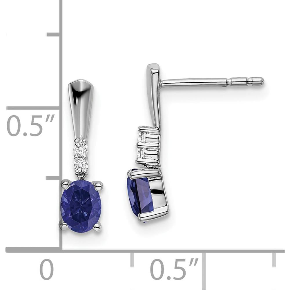 14K White Gold Oval Created Sapphire and Diamond Dangle Earrings - 0.35 Carat Total Sapphire Weight, 0.01 Carat Total Diamond Weight by Oro Pregiato