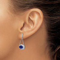14K White Gold Oval Created Sapphire and Diamond Dangle Earrings - 1.55 Carat Total Sapphire Weight, 0.006 Carat Total Diamond Weight by Monteluci Fine Jewelry