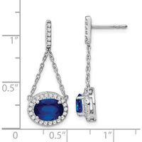 14K White Gold Oval Created Sapphire and Diamond Dangle Earrings - 1.55 Carat Total Sapphire Weight, 0.006 Carat Total Diamond Weight by Monteluci Fine Jewelry