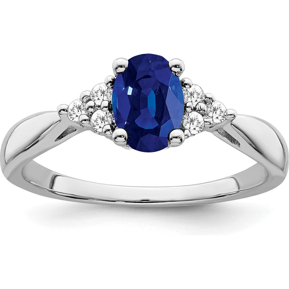 14K White Gold Oval Created Sapphire and Round Diamond Ring - 0.95 Carat Sapphire, 0.02 Carat Total Diamond Weight by 0