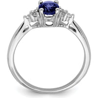 14K White Gold Oval Created Sapphire and Round Diamond Ring - 0.95 Carat Sapphire, 0.02 Carat Total Diamond Weight by 0