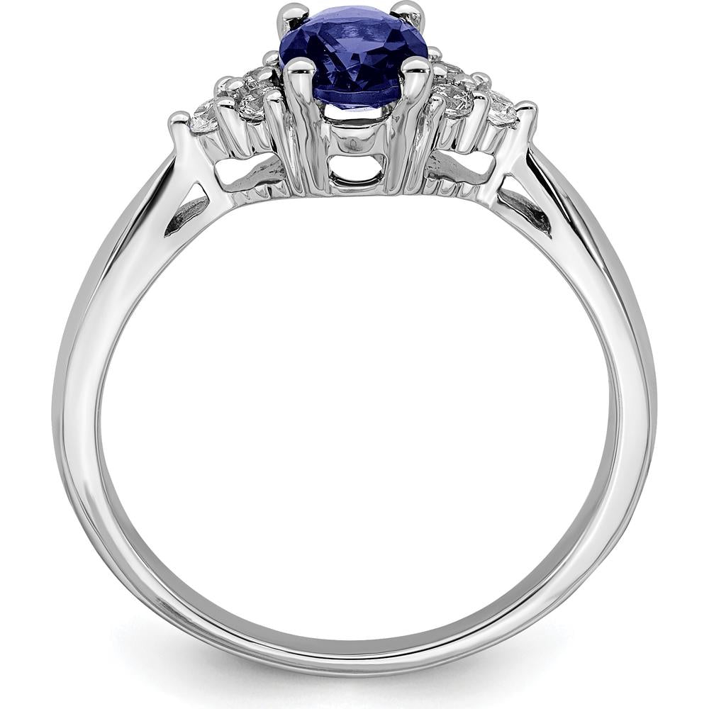 14K White Gold Oval Created Sapphire and Round Diamond Ring - 0.95 Carat Sapphire, 0.02 Carat Total Diamond Weight by 0
