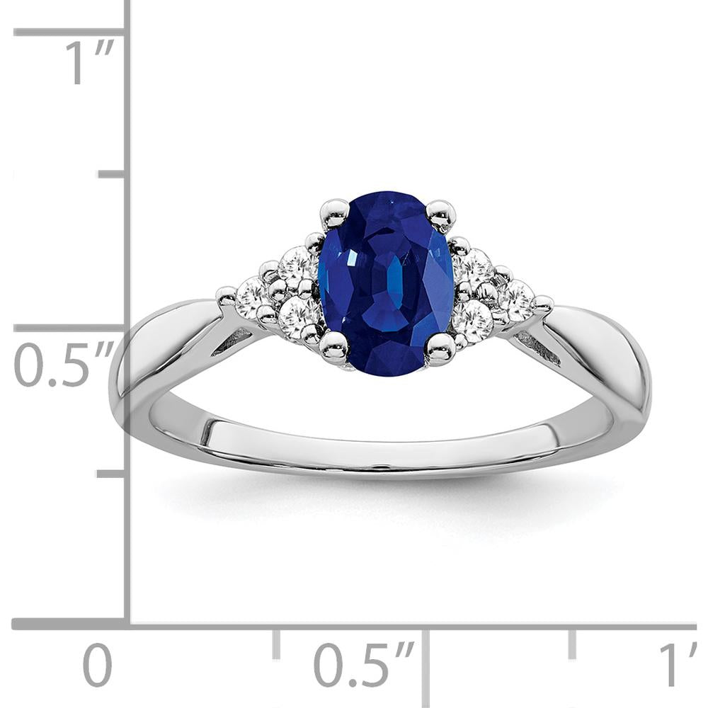 14K White Gold Oval Created Sapphire and Round Diamond Ring - 0.95 Carat Sapphire, 0.02 Carat Total Diamond Weight by 0
