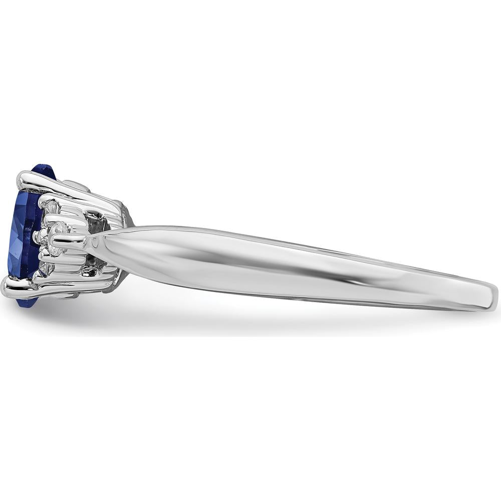 14K White Gold Oval Created Sapphire and Round Diamond Ring - 0.95 Carat Sapphire, 0.02 Carat Total Diamond Weight by 0