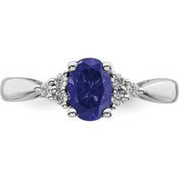 14K White Gold Oval Created Sapphire and Round Diamond Ring - 0.95 Carat Sapphire, 0.02 Carat Total Diamond Weight by 0