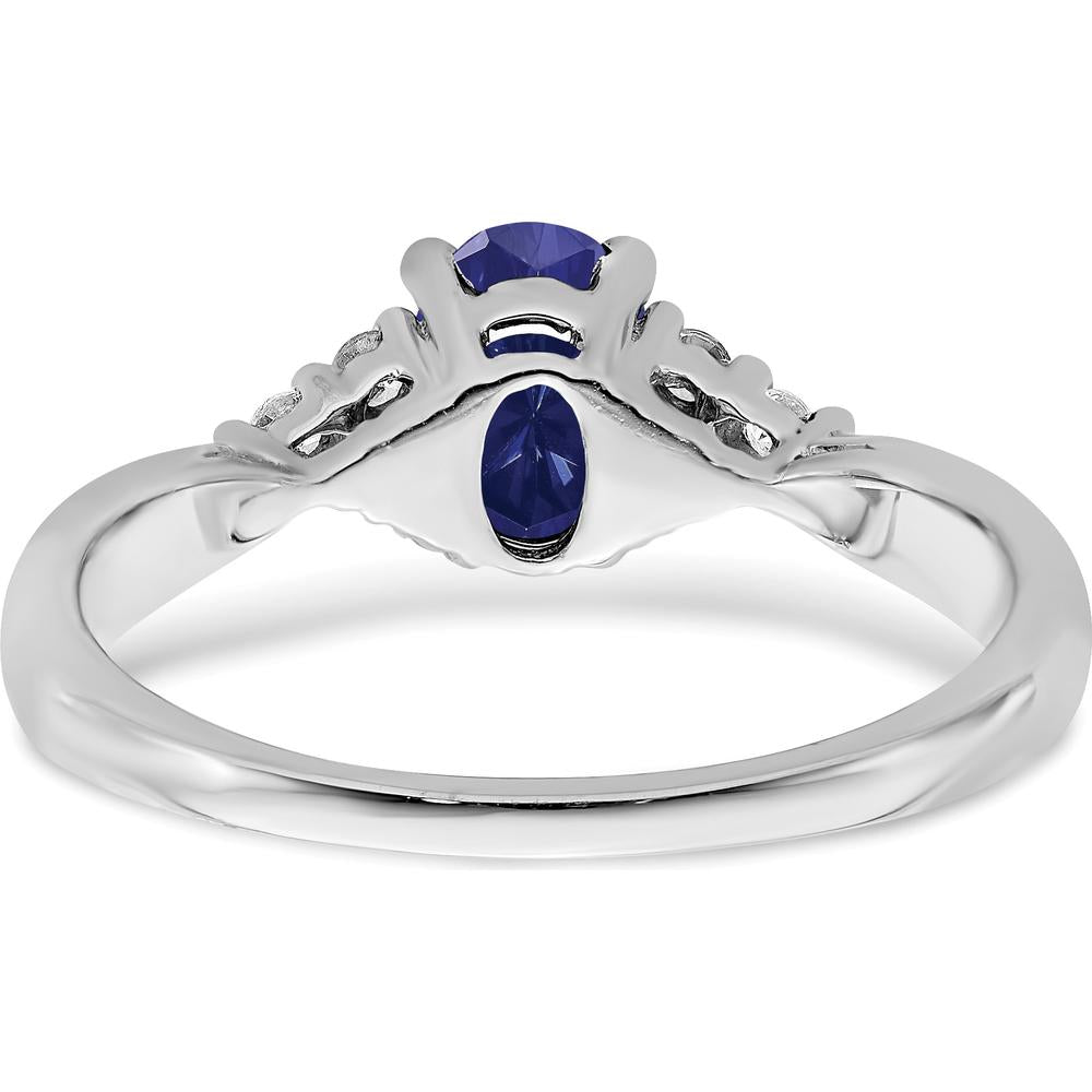 14K White Gold Oval Created Sapphire and Round Diamond Ring - 0.95 Carat Sapphire, 0.02 Carat Total Diamond Weight by 0