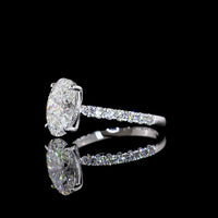 14K White Gold Oval Cut 2.57 Carat Lab Diamond Solitaire Ring with Diamond Shank and Accent Brilliant Cut Stones - 2.98 Carat Total Diamond Weight, IGI Certified E VVS2 - Covaloro Fine Jewelry