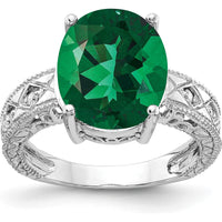 14K White Gold Oval-Cut 5.00 Carat Helenite and Diamond Accent Ring with Milgrain Filigree Detailing by Monteluci Fine Jewelry