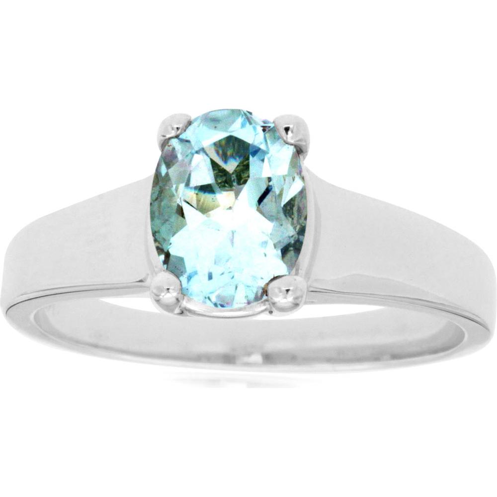 14K White Gold Oval Cut Aquamarine Ring - 1.10 Carat Total Gem Weight - Royal Jewelry