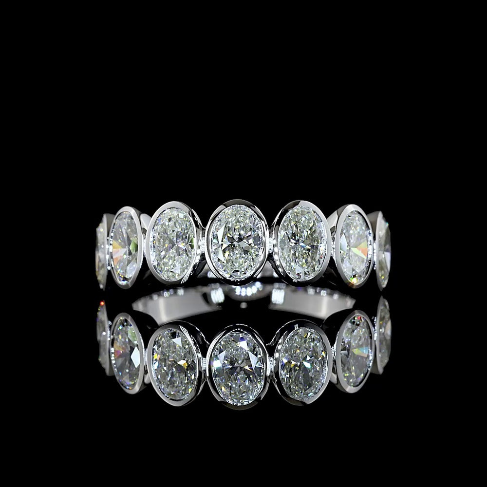 14K White Gold Oval Cut Bezel Set 7 Stone Eternity Band - 2.20 Carat Total Weight Lab Diamonds, E-F Color VS1 Clarity - Covaloro Fine Jewelry