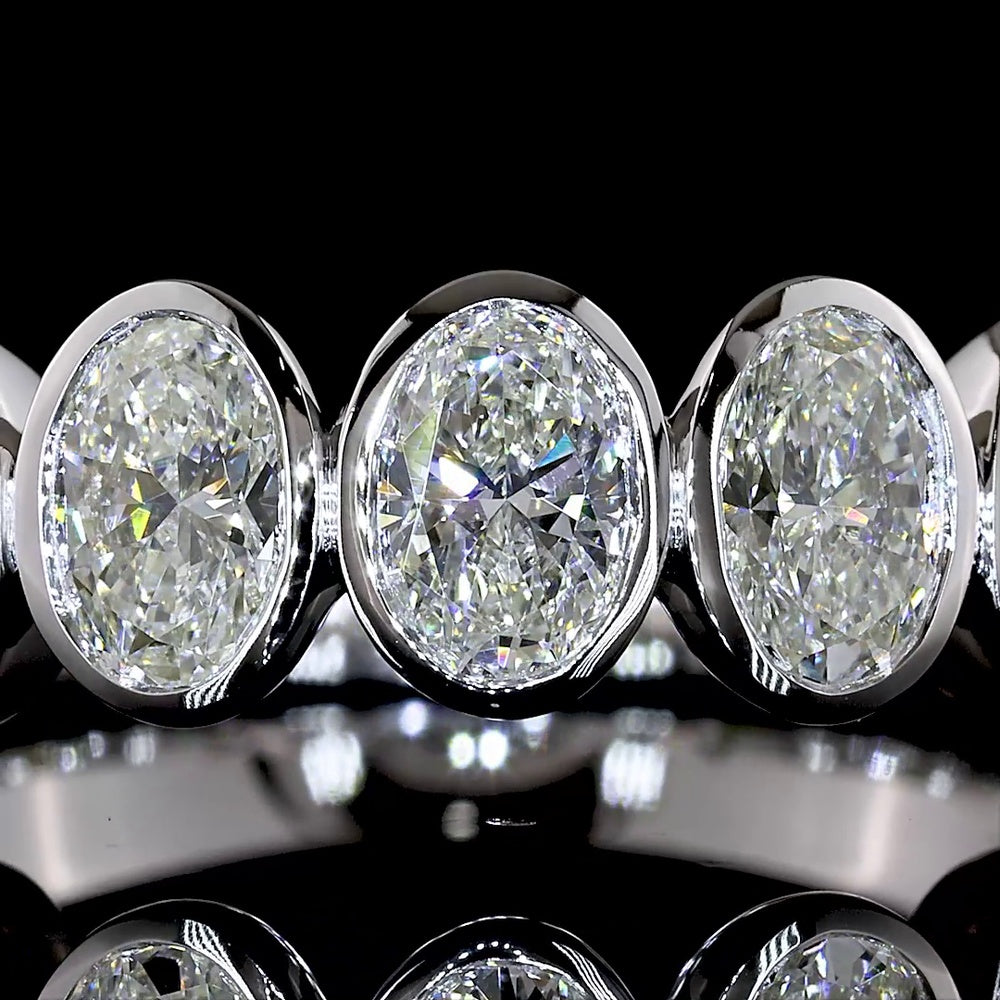 14K White Gold Oval Cut Bezel Set 7 Stone Eternity Band - 2.20 Carat Total Weight Lab Diamonds, E-F Color VS1 Clarity - Covaloro Fine Jewelry