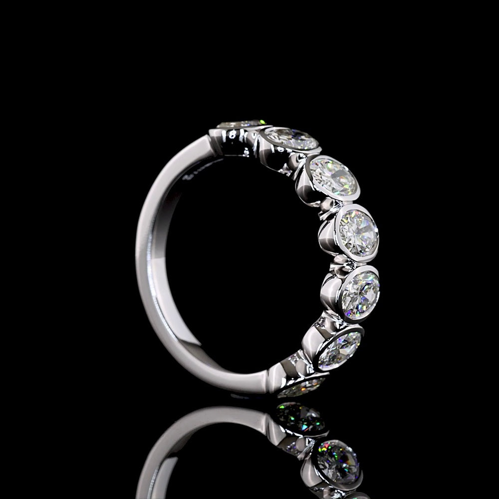14K White Gold Oval Cut Bezel Set 7 Stone Eternity Band - 2.20 Carat Total Weight Lab Diamonds, E-F Color VS1 Clarity - Covaloro Fine Jewelry