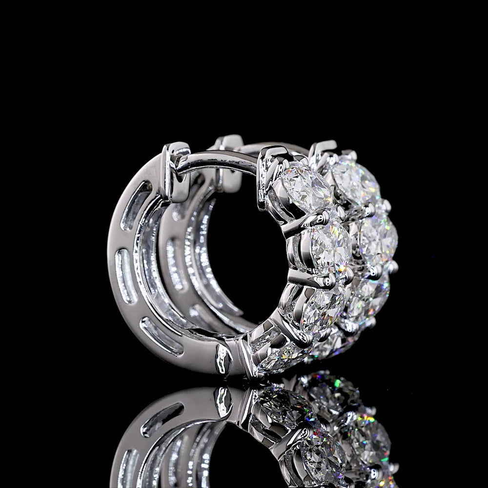14K White Gold Oval Cut Diamond Huggie Earrings - 2.03 Carat Total Weight (8 Natural Diamonds, E-F Color, VS+ Clarity) - Covaloro Fine Jewelry
