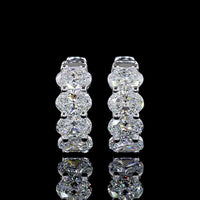 14K White Gold Oval Cut Diamond Huggie Earrings - 2.03 Carat Total Weight (8 Natural Diamonds, E-F Color, VS+ Clarity) - Covaloro Fine Jewelry